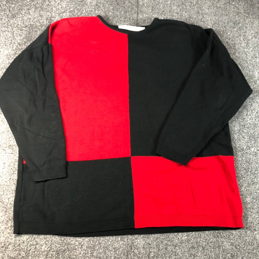 Vintage Karen Lessly Color Block Sweater XL Red Black USA Made 90's Y2K